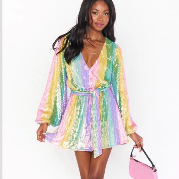 Show Me Your MuMu Pastel Rainbow Sequin Mini Dress - Picture 9 of 13